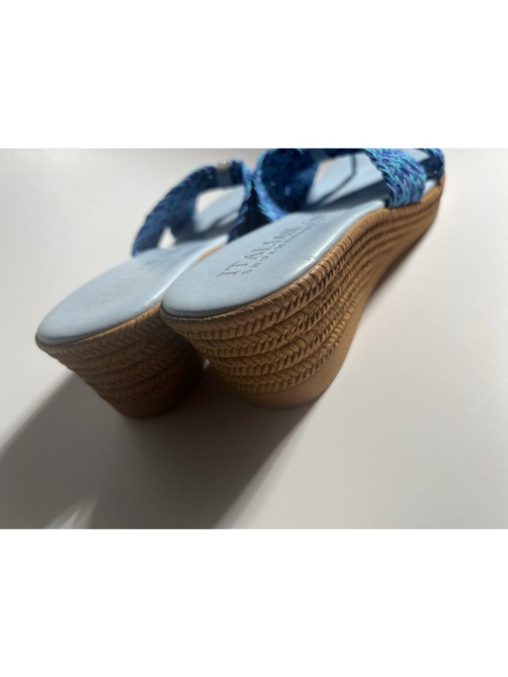 Italian Shoemakers Rhinestone Wedge Sandals Blue Women’s Size 9.5 - Picture 8 of 14